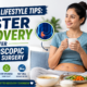 Patient recovering comfortably after laparoscopic appendix surgery with healthy food and light exercise routine.