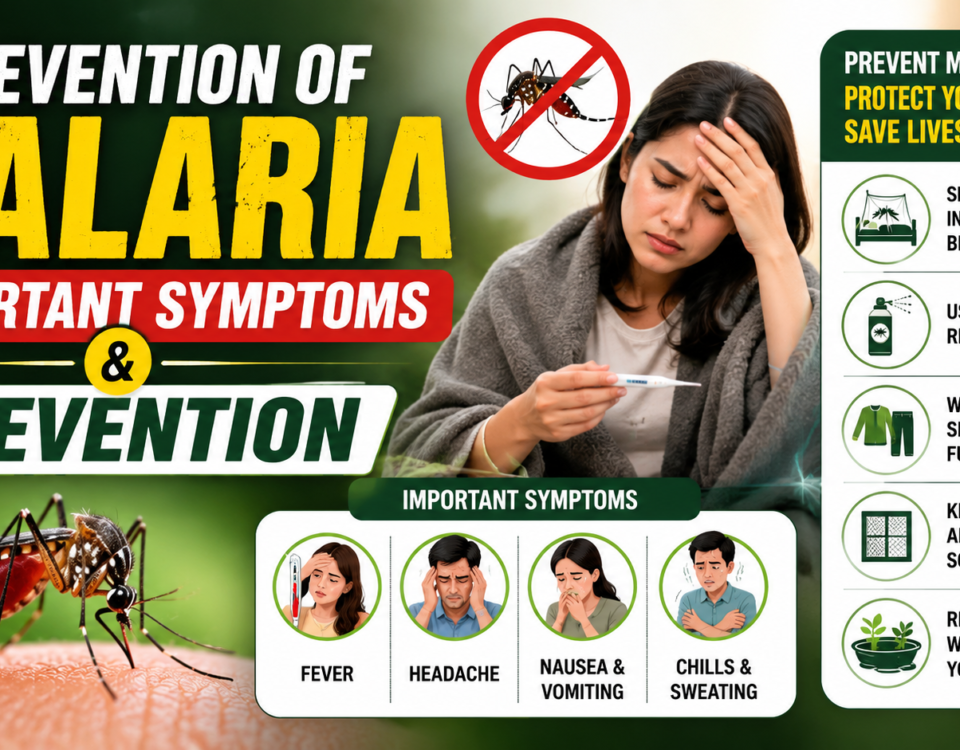 Doctor explaining prevention of malaria and its important symptoms with mosquito awareness illustration.