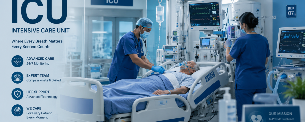 Role of ICU in critical care unit providing life-saving support to critically ill patients with advanced monitoring equipment.