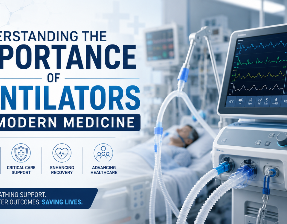 Medical ventilator supporting a patient’s breathing in a modern hospital intensive care unit, highlighting its role in critical care and life support.