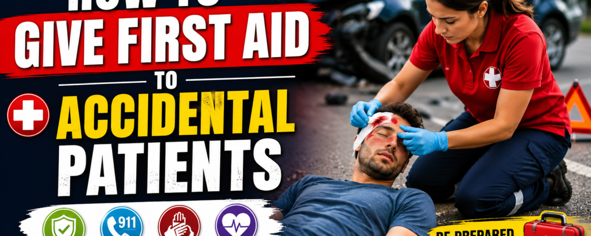 Medical responder providing first aid to an injured accident victim on the roadside after a car crash, demonstrating emergency care procedures.