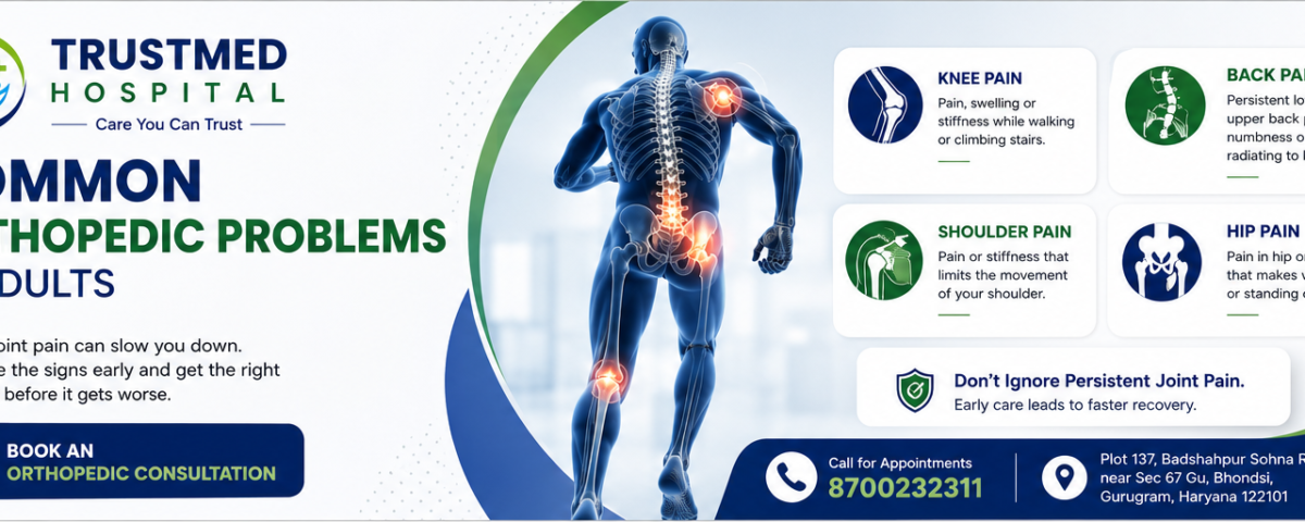 Orthopedic doctor examining joint pain in adult patient at TrustMed Hospital Gurgaon