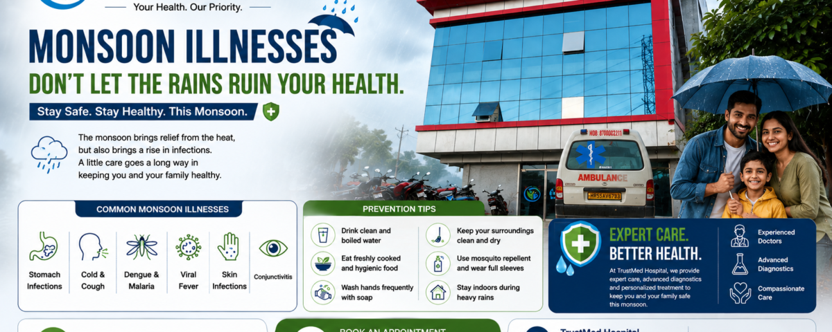 Dengue symptoms treatment Gurgaon monsoon fever awareness at TrustMed Hospital