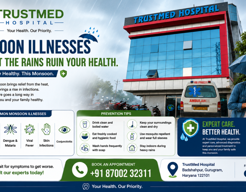 Dengue symptoms treatment Gurgaon monsoon fever awareness at TrustMed Hospital